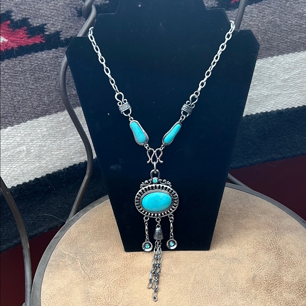 Turquoise and Silver Pendant Necklace